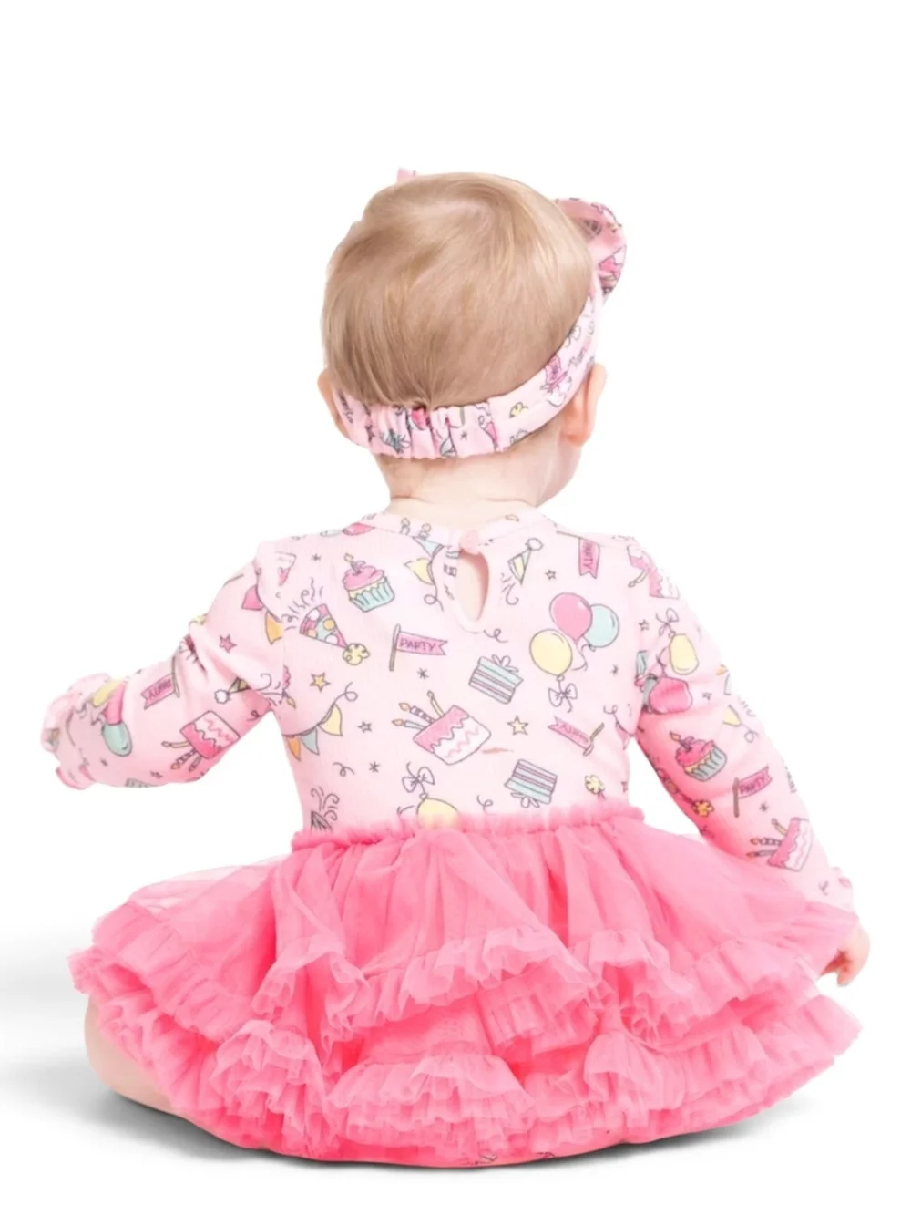 Girls Pink Party Cupcake Tutu Onesie with Matching Bow Headband